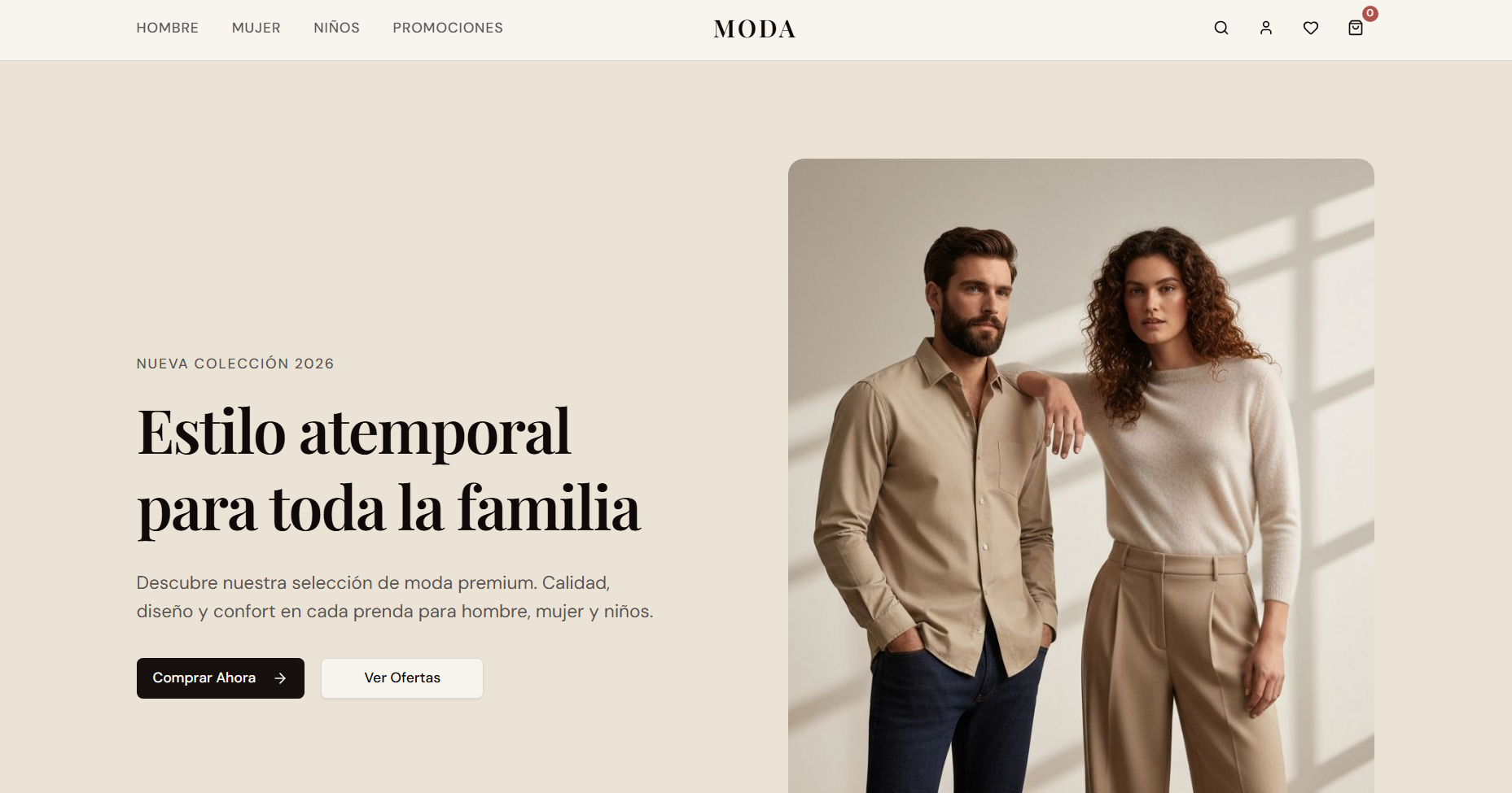 Captura de pantalla del proyecto ModaCom
